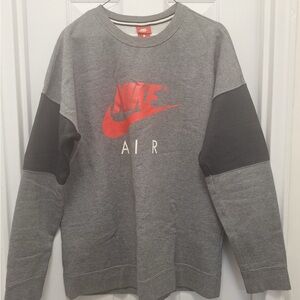 Nike Men's Gray Crewneck Sweater with Red Logo